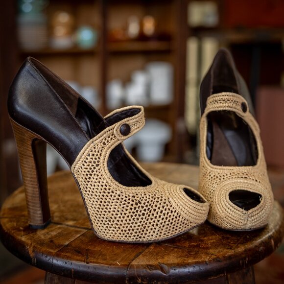 Clergerie Paris Crochet Raffia Mary Jane Heels – Size 39 (US 8.5–9) - Picture 3 of 15